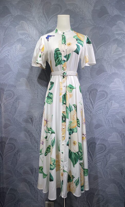 Fengyingying foreign trade women's clothing 2025 summer new stand collar printing long dress in stock real shot