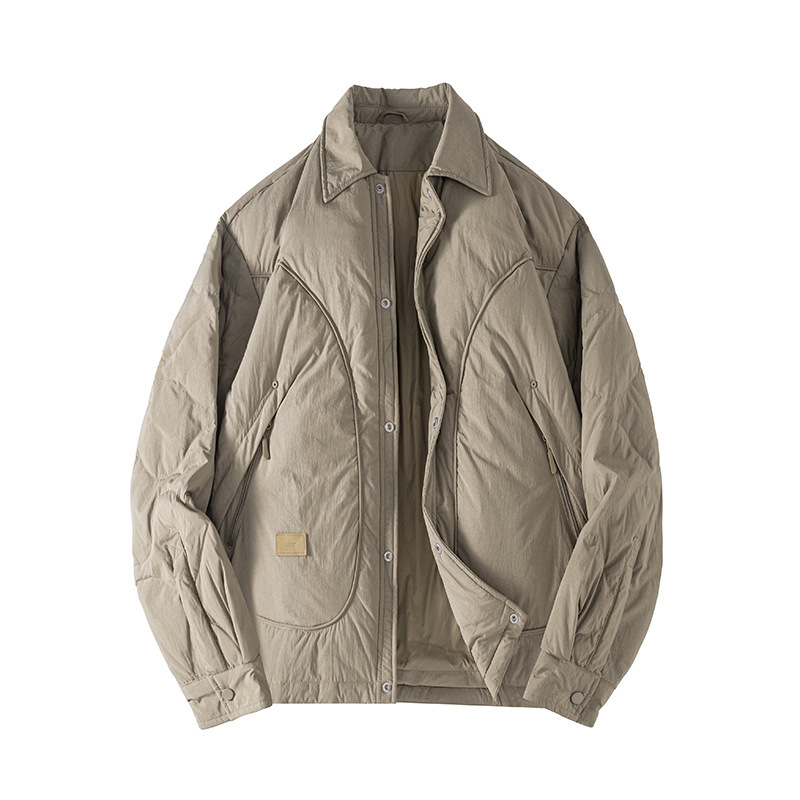 Chaqueta de plumón con solapa de hombre otoño y invierno 2025 nueva chaqueta de trabajo casual ligera y delgada abrigo de calor de tendencia