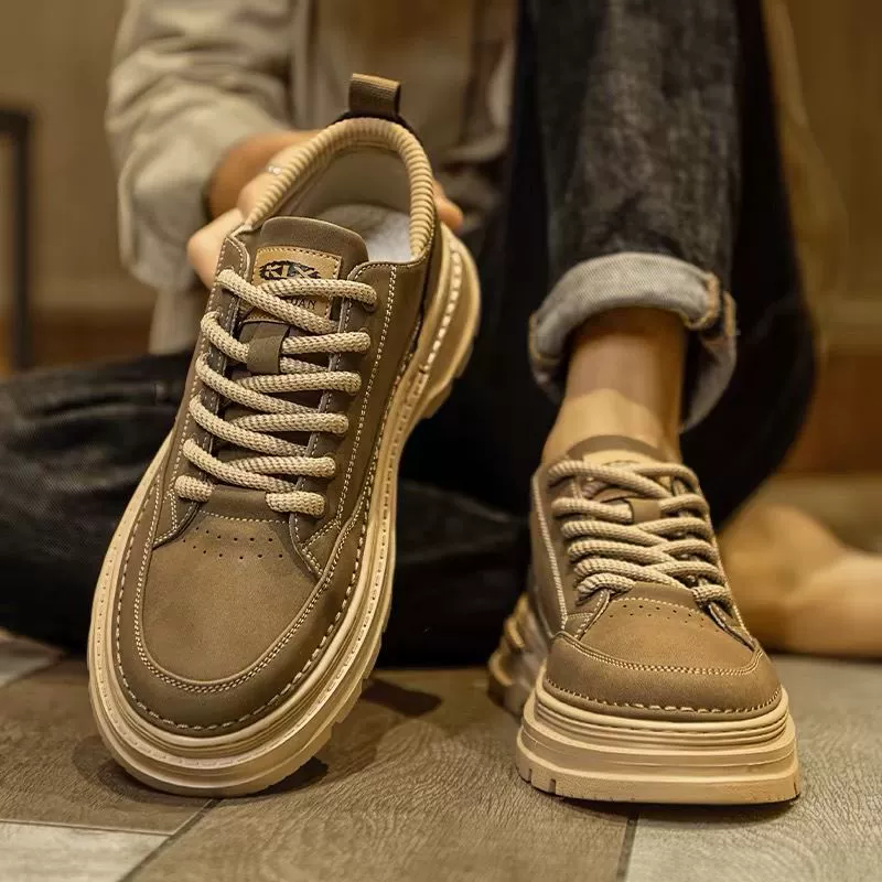 Мужские высокие ботинки осень-лето 2025, новый британский стиль, ретро, средняя высота, нескользящие, из натуральной кожи, рабочие ботинки