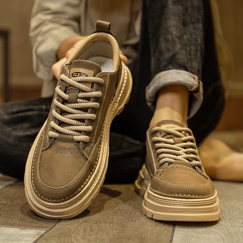 Boots Men's High-Top Autumn and Summer 2025 New British Style Retro Mid-Top Heightening Non-Slip Genuine Leather Work Shoes