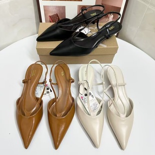 Za 2025 Spring New French Fashion V-Shaped Thin Strap Pointed Toe Cat Heel Elegant Stiletto Shoes for Women with Empty Back
