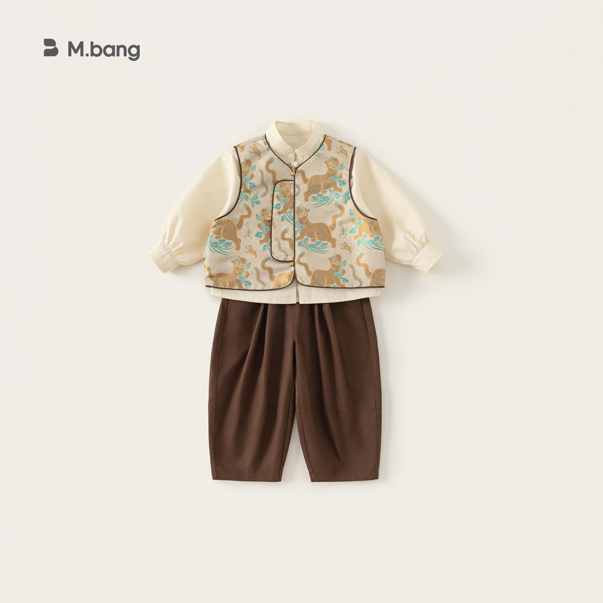 Yubao ropa para niños nuevo set chino primavera nuevo estilo de niño estilo Han guapo chaleco de tres piezas set Tang