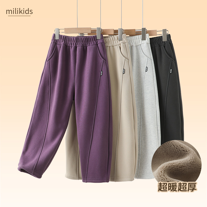 女童2025冬季新款加绒加厚卫裤秋冬装中大童宽松香蕉裤男童运动裤
