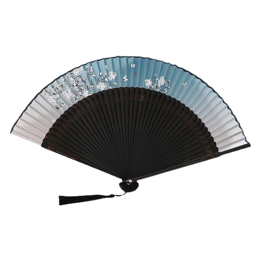 Venta al por mayor de bambú mango superficie de seda estilo chino ventilador plegable estilo japonés hanfu estilo antiguo ventilador estilo japonés ventilador plegable portátil