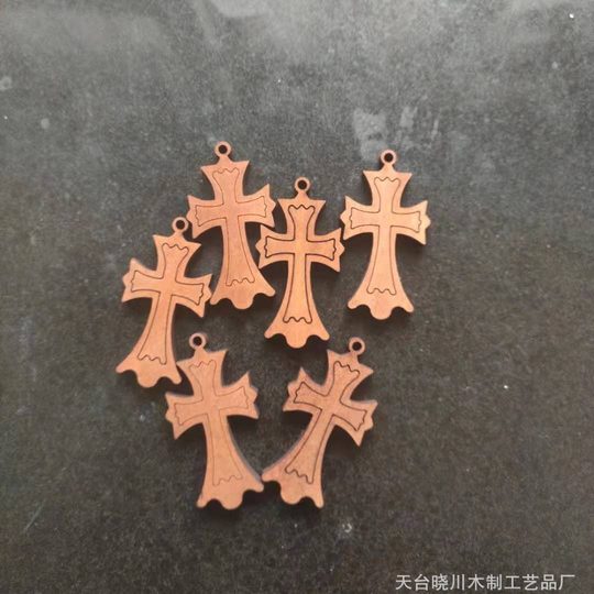 Natural Solid Wood Crafts Laser Cutting Cross Wooden Craft Jewelry Wholesale