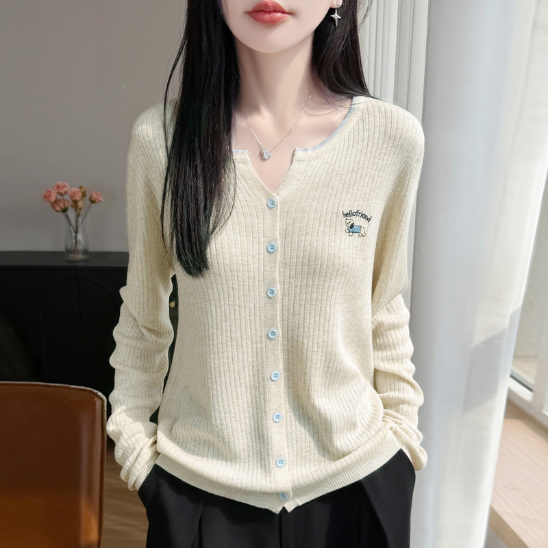 2026 New Style V-Neck Knitted Cardigan for Women, Thin Embroidered Dog Pattern Long-Sleeve Sweater Jacket, Versatile for Commuting and Casual Wear 2026 New Style V-Neck Knitted Cardigan for Women, Thin Embroidered Dog Pattern Long-Sleeve Sweater Jacket, Versatile for Commuting and Casual Wear