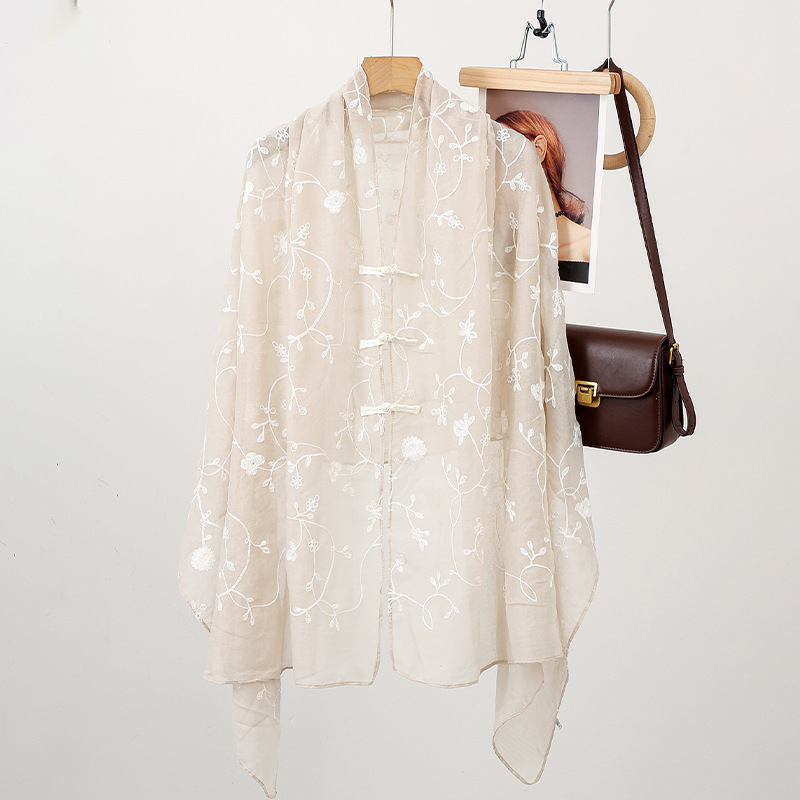 Bufanda de seda bordada, ambiente coreano, color sólido, todo fósforo, pañuelo en la cabeza, bufanda de cuello multiusos, hebilla de placa de protección solar, chal exterior