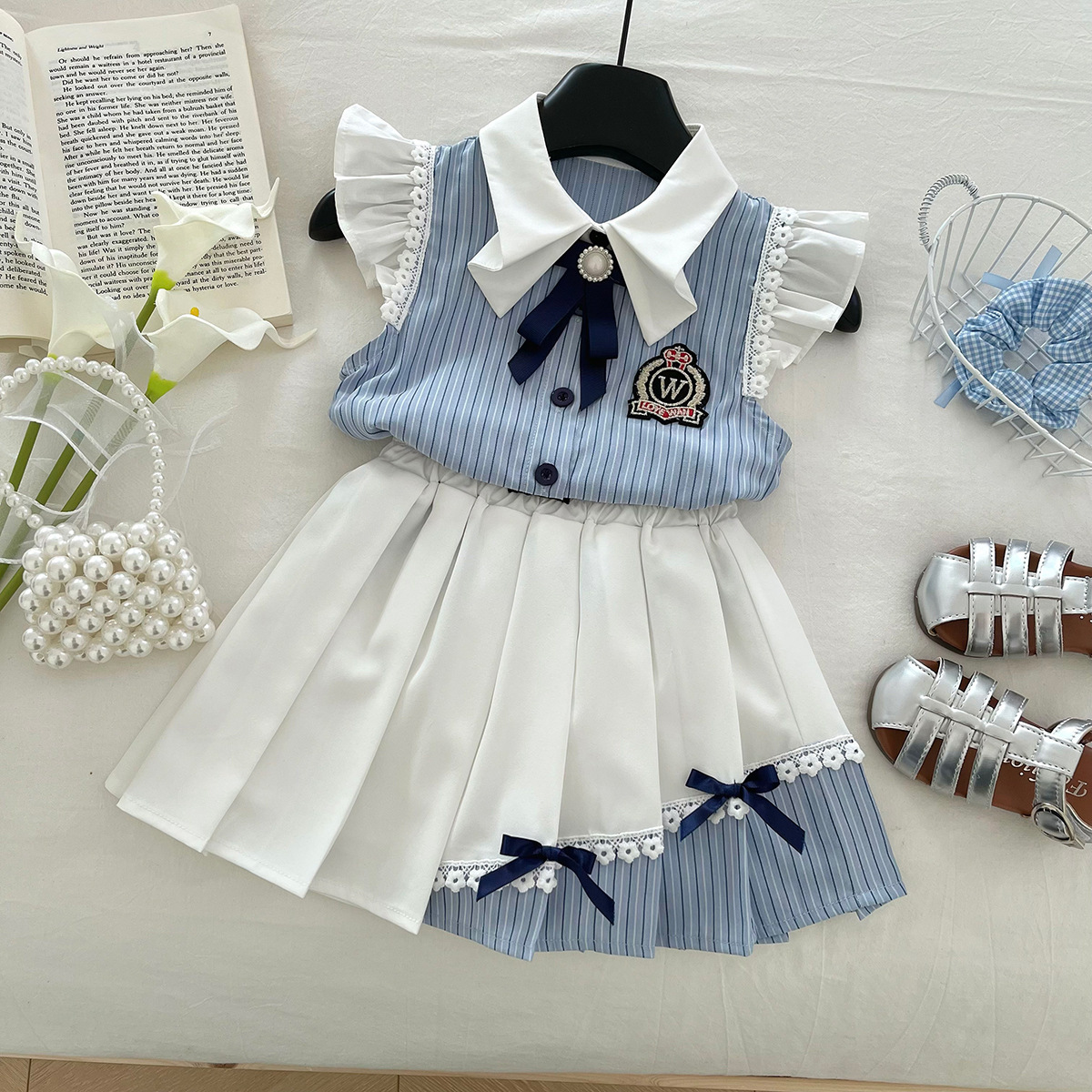 2025款女童学院风套夏季儿童洋气制服女宝宝衬衫百褶裙两件套3132