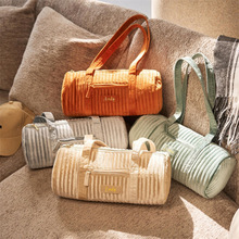 鹅绒立体圆筒包大容量旅行包轻便衣服收纳包便携单肩收纳袋斜挎包