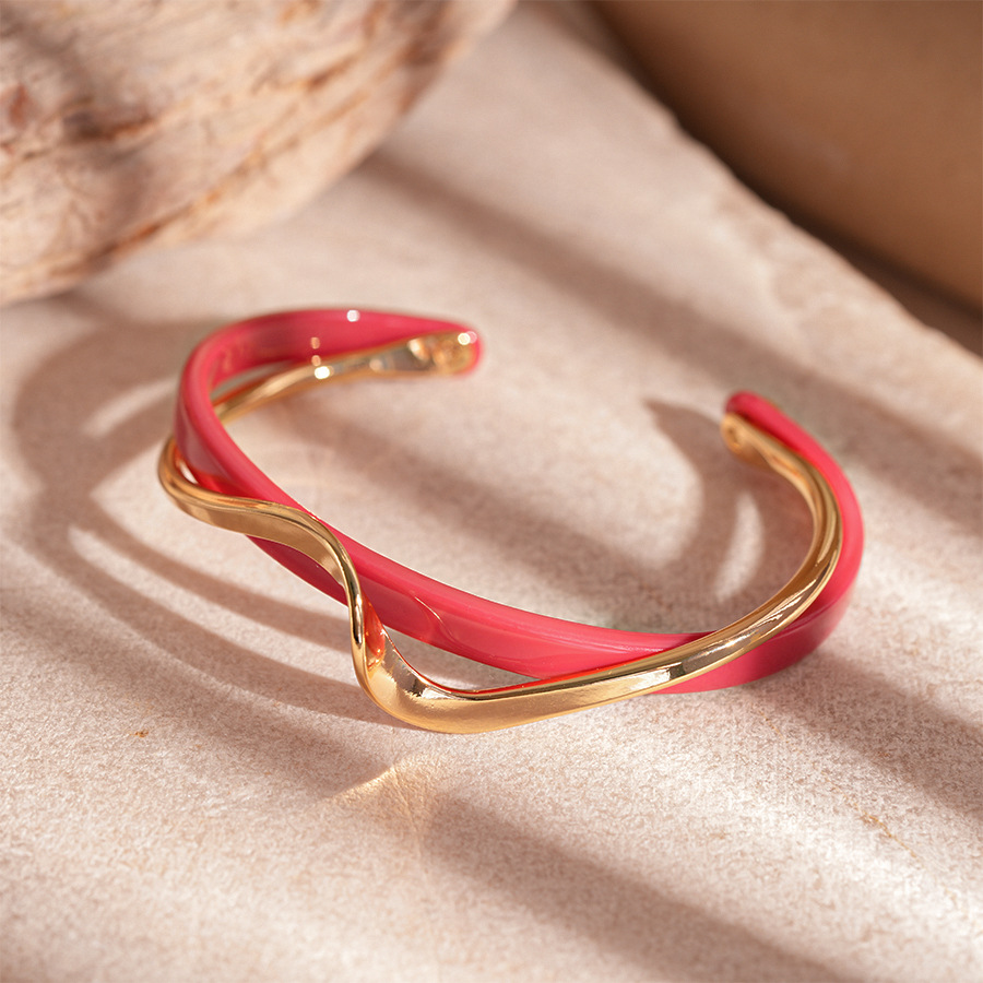 Europa y los Estados Unidos imitación de frita geométrica círculo abierto doble pulsera chapado en oro simple nicho temperamento de alta joyería para mujeres