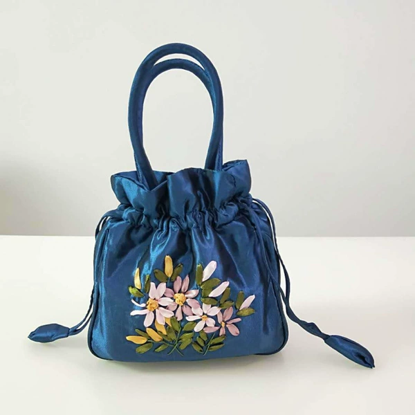 Blue Pumping Strip Embroidered Bag