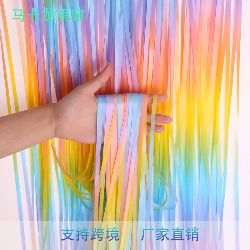 New Macaron Color Rain Silk Curtain 2*1m Tassel Balloon Wedding Room Party Background Wall Curtain Decoration Manufacturer Wholesale