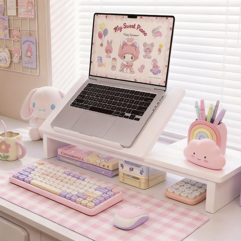 Computer Elevated Stand, White Wooden Simple Desktop Storage Rack, Laptop Stand, Multi-Level Adjustable Vertical Cooling Rack