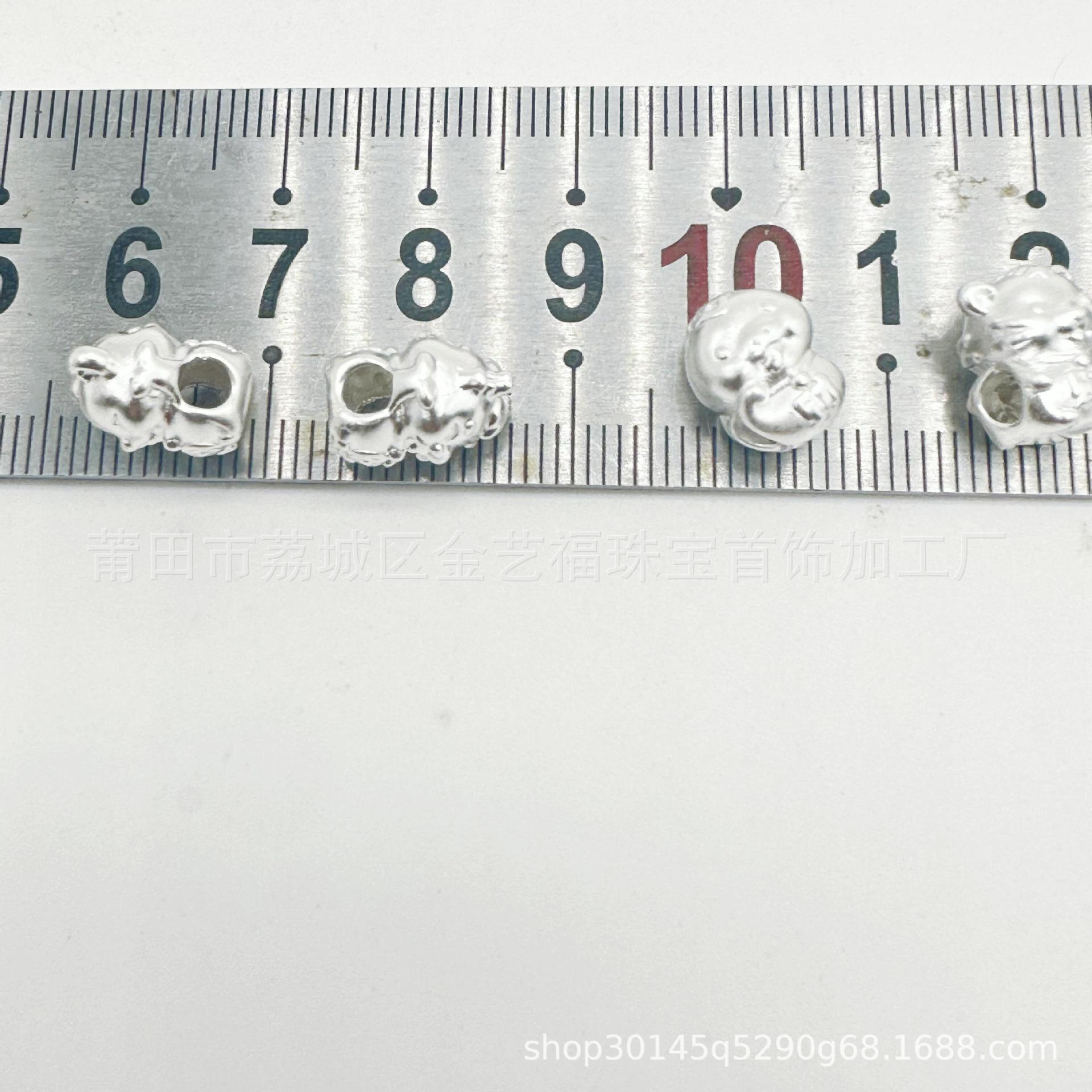 S999 Twelve Zodiac Sign Bracelet Spacer Beads Accessories DIY Braided String Bead Bracelet Pure Silver Material Accessories Rabbit Hair Crystal