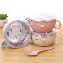 不锈钢注水保温碗婴儿带盖隔热防烫碗儿童餐具勺子叉子练习筷套装