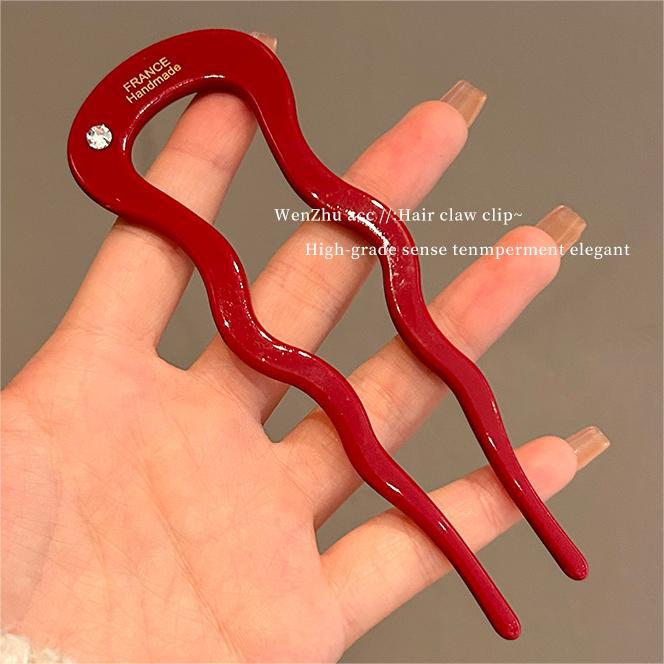 Nueva horquilla trasera cabeza bola cabeza updo tocado de pelo palillos horquilla en forma de U simple de alto grado de acetato femenino 2023