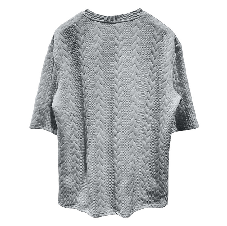 Men's Jacquard Knit Short Sleeve Tee And Shorts Set Solid Color Casual Summer Sport Outfit_viptrois.com