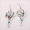 Fashionable ethnic retro silver turquoise earrings, accessory, European style, boho style, ethnic style