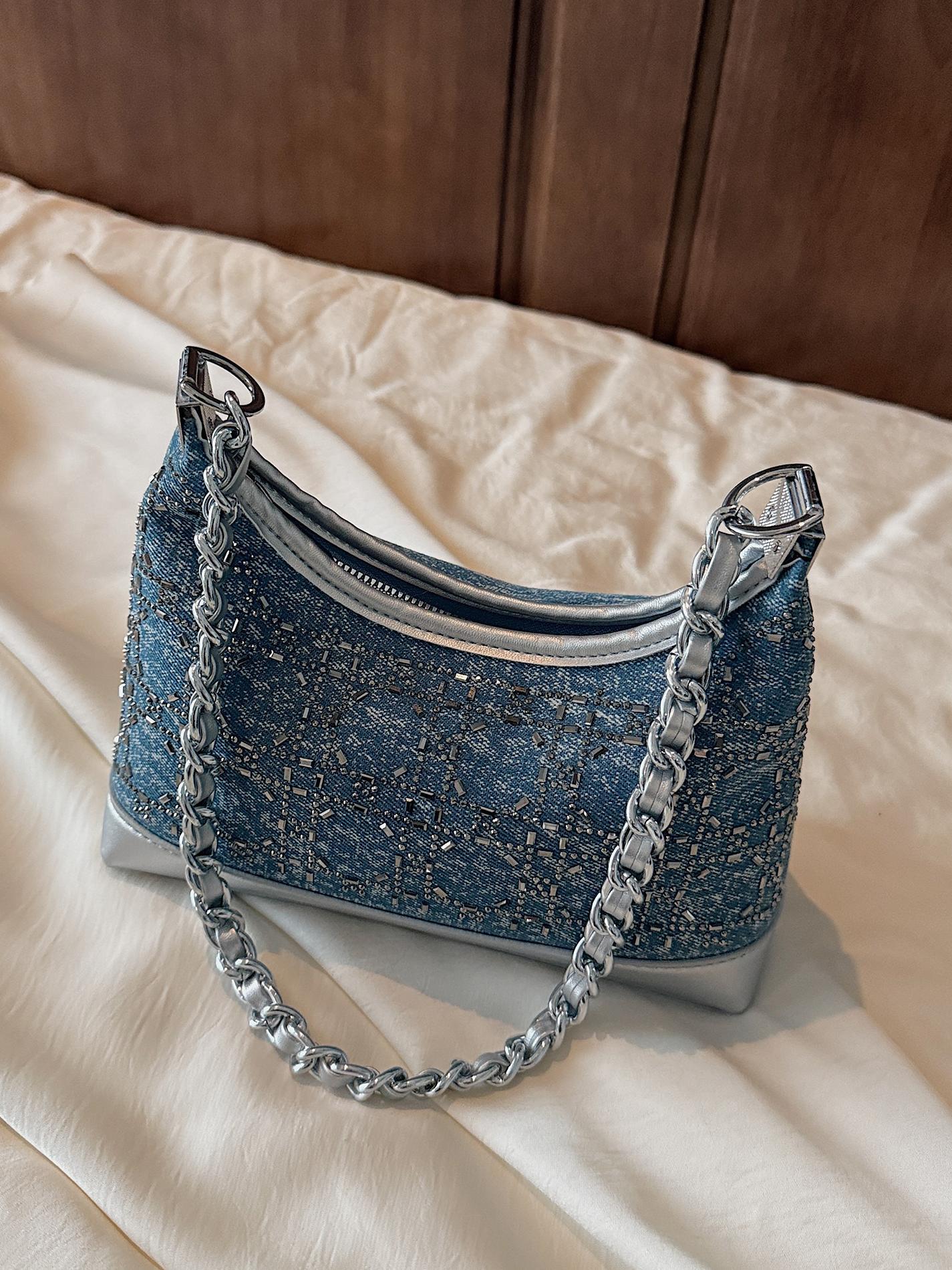 Bolso de axila de estilo occidental de moda para mujer 2025 nuevo bolso de hombro de lujo ligero de moda salvaje cadena bolso de mensajero de mezclilla