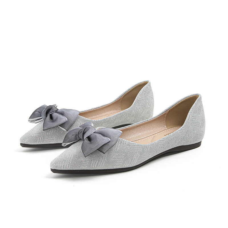 Bow tie pointed single shoe women's 2024 new soft soled fairy ladle shoes shallow mouth large size women's shoes 41-43