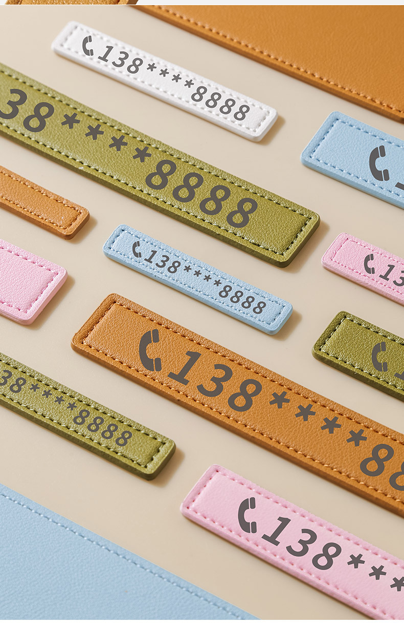 Pu Leather Multi-Color Temporary Parking Phone Number Plate, Car Sun Protection Car Ornaments, Car Mobile Phone Moving Card