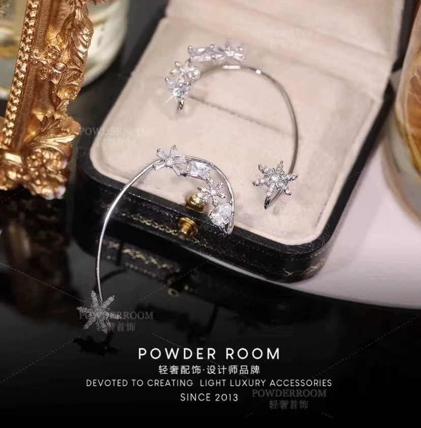 Zirconium, small design universal ear clips, cute earrings, flowered, with snowflakes, simple and elegant design, no pierced ears