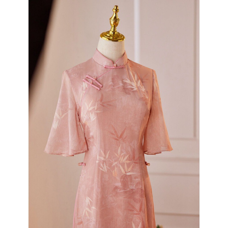 Pink Cheongsam 2026 New Summer Style Modernized Young Girl's Super Stylish Long Dress Pink Cheongsam 2026 New Summer Style Modernized Young Girl's Super Stylish Long Dress