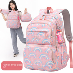 Natural Fish Cross-border New Elementary School Student Backpack for Girls, Large Capacity Camouflage Grid Pattern, Suitable for Grades 2-6, Dual Shoulder Bag, Dropshipping