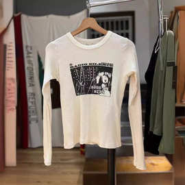 BM风美式华夫格Radio摇滚女孩印花长袖t恤bm内搭打底衫上衣