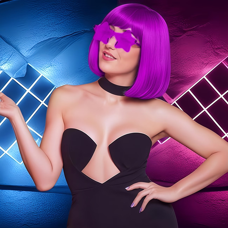 Cross-border fashion short bob wig for women, short straight hair with shiny highlights, exaggerated stage-ready style Cross-border fashion short bob wig for women, short straight hair with shiny highlights, exaggerated stage-ready style