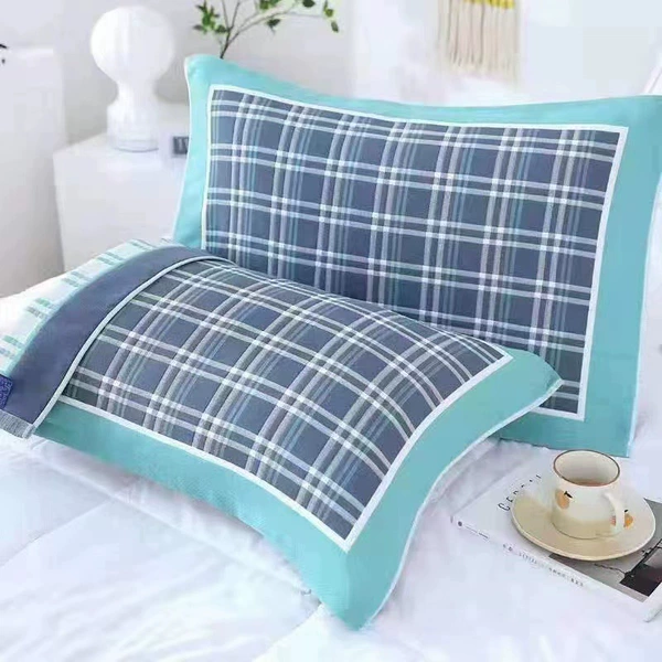 Blue plaid pillow towel