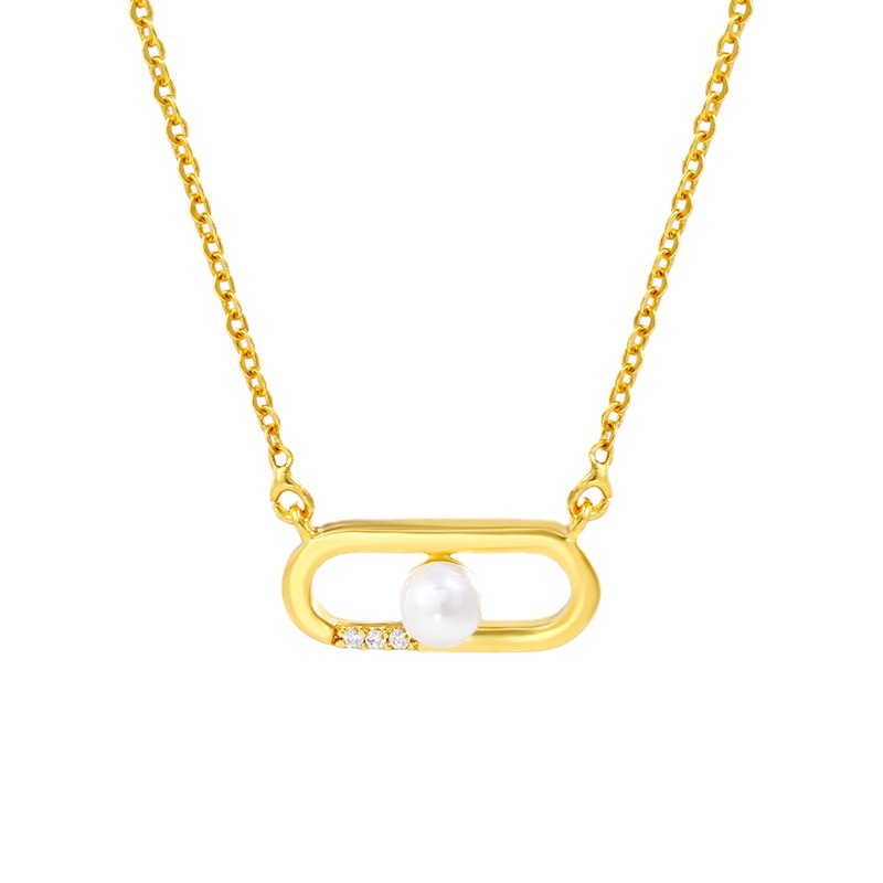 Xuping joyería elíptica simple cadena de clavícula geométrica nicho temperamento europeo y americano collar de perlas joyerías de otoño y invierno mujeres