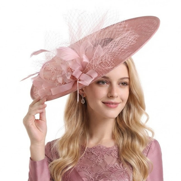 Kentucky Derby Horse Racing Club Ball Party Imitation Linen Top Hat with Flower Decoration for Ladies' Tea Party Exaggerated Top Hat