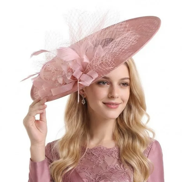 Kentucky Derby Horse Racing Club Ball Party Imitation Linen Top Hat with Flower Decoration for Ladies' Tea Party Exaggerated Top Hat