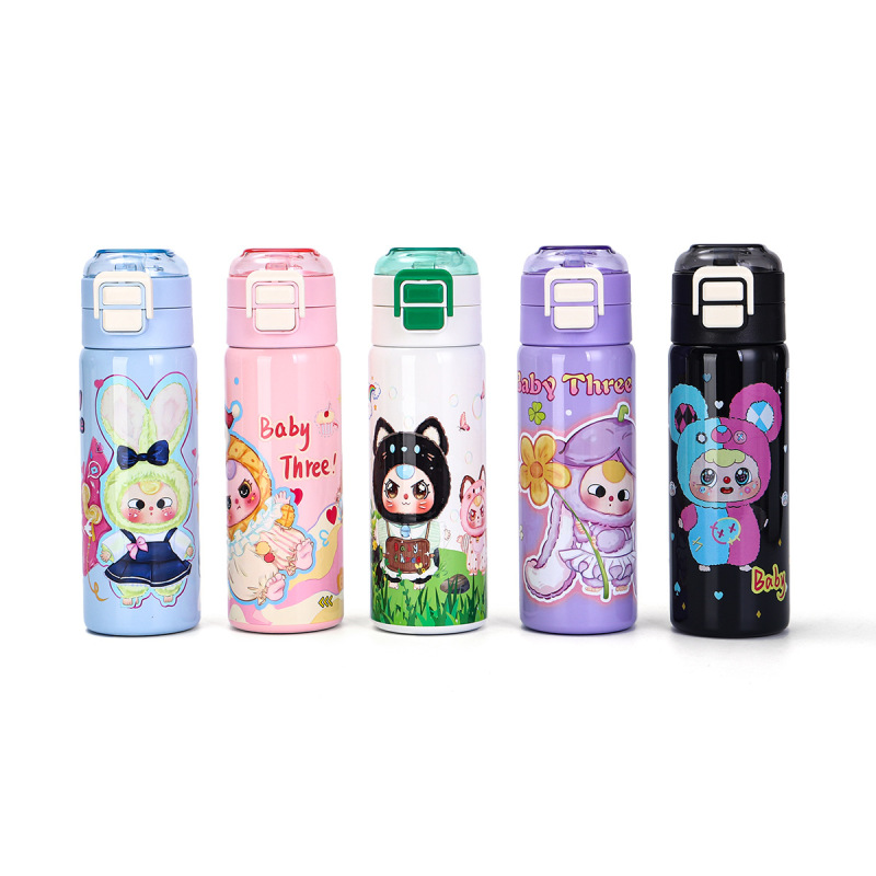 人気の漫画 Labubu ストローダブルドリンクカップバウンスポータブル子供用魔法瓶カップ屋外付属スポーツウォーターカップ|undefined
