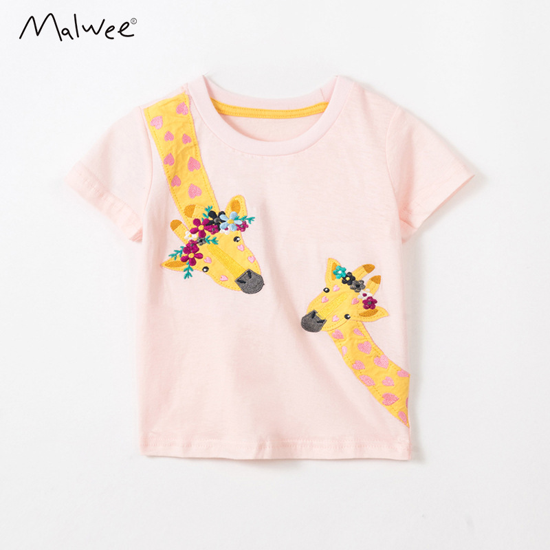 Malwee verano nuevo europeo y americano niños ropa de dibujos animados animal algodón manga corta chica cuello redondo Camiseta top