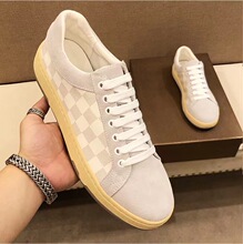 欧洲站新款轻奢潮牌休闲运动男鞋格子拼色厚底小白鞋透气鞋子真皮