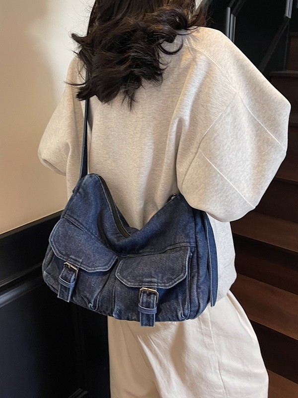 Bolso de mezclilla retro de gran capacidad para mujer 2025 nueva moda simple bolso de mensajero de un solo hombro bolso de viaje casual image 5