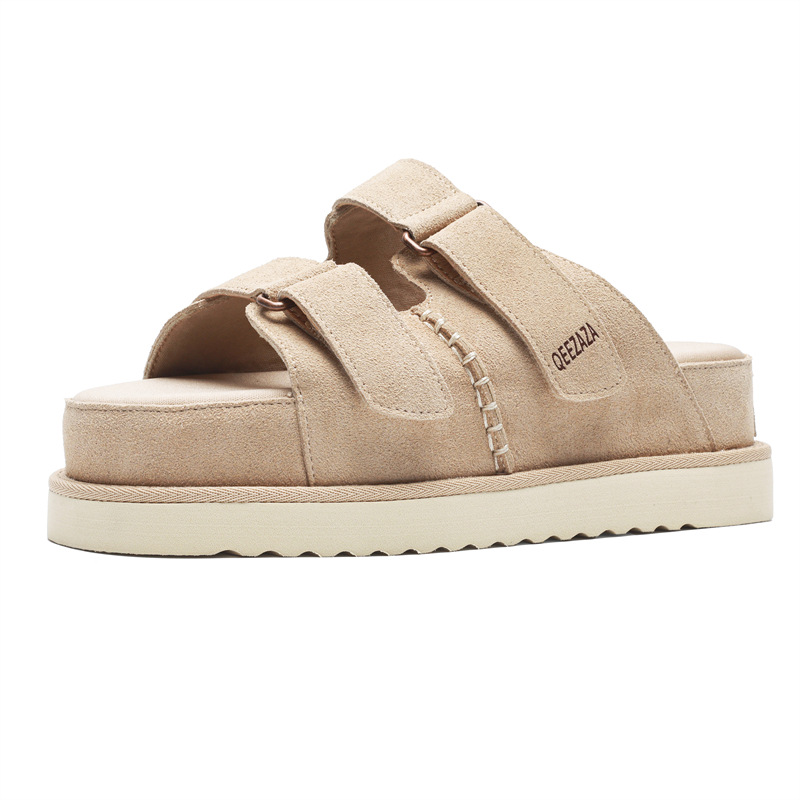 Retro-style couple slippers, Birkenstock sandals, summer lightweight, thick-soled, versatile suede flip-flops, genuine leather.