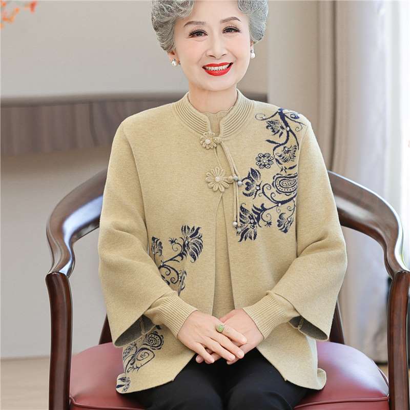 高齢者秋冬服女性コートセーターカーディガンおばあちゃん春秋スーツ奥さん服お母さん唐服2点セット|undefined