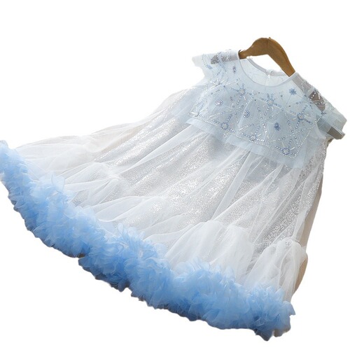 Designer new children's dress 2024 summer girls' exquisite sequin gradient large lapel tutu princess dress
