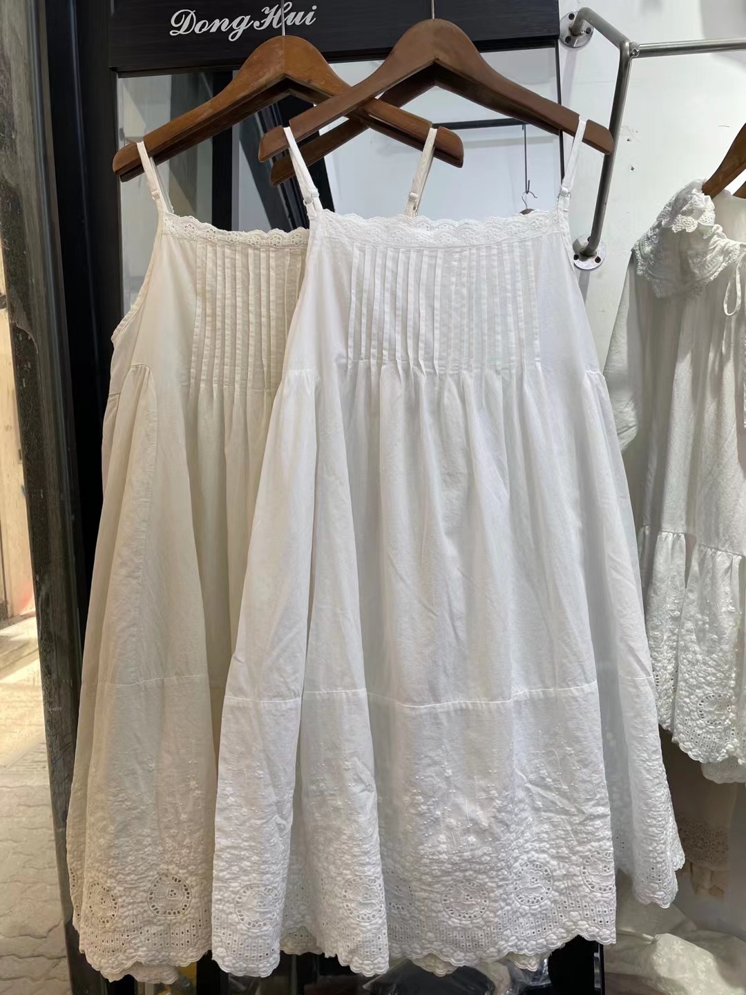 Japanese Mori Women's New Hem Four-section Stitch Embroidery Lace Sling dress Simple Inner Lap Stacking