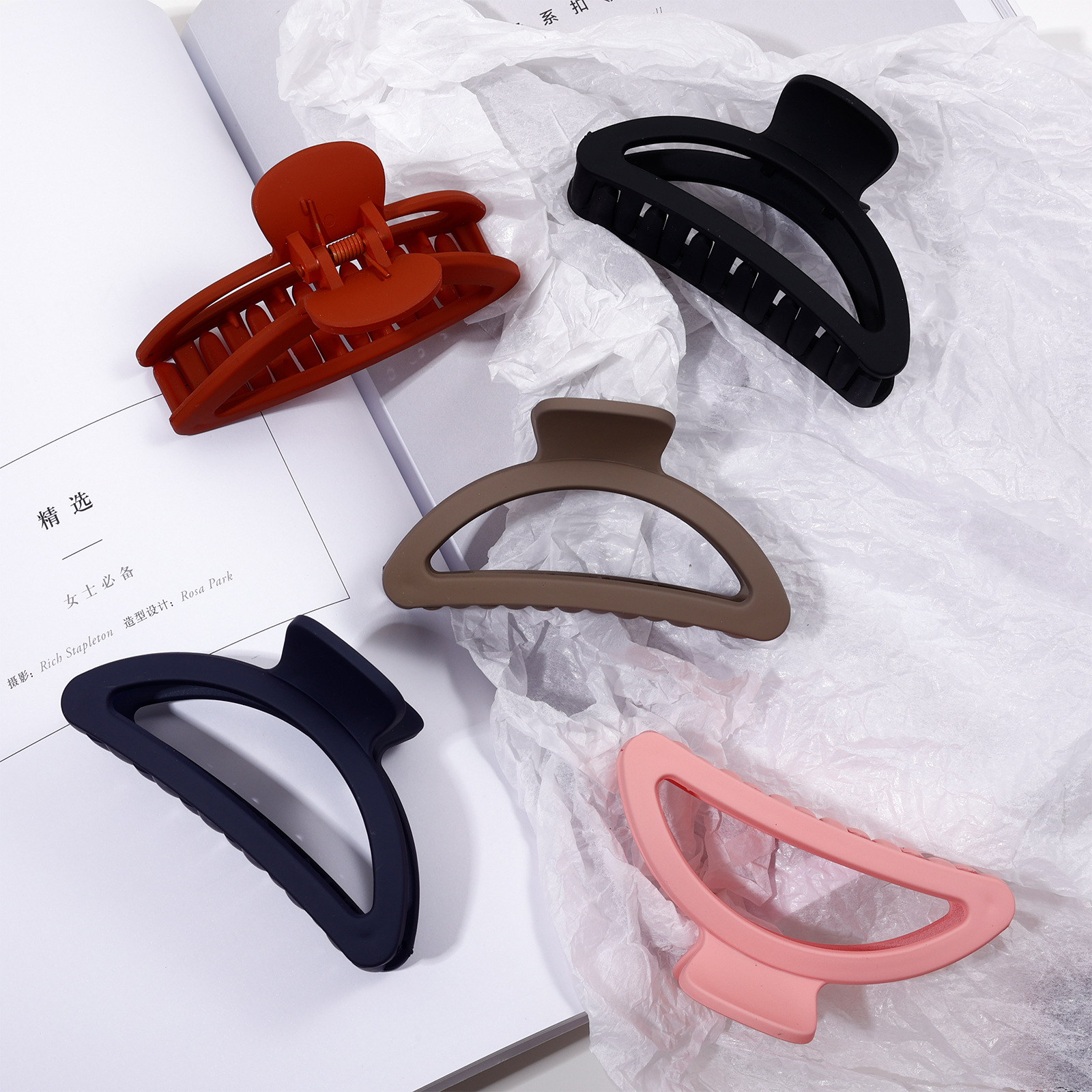 En FORMA DE D gran tiburón pelo agarre hecho a mano esmerilado pelo clip de nuevo cabeza de las mujeres updo pelo clip accesorios para el cabello al por mayor