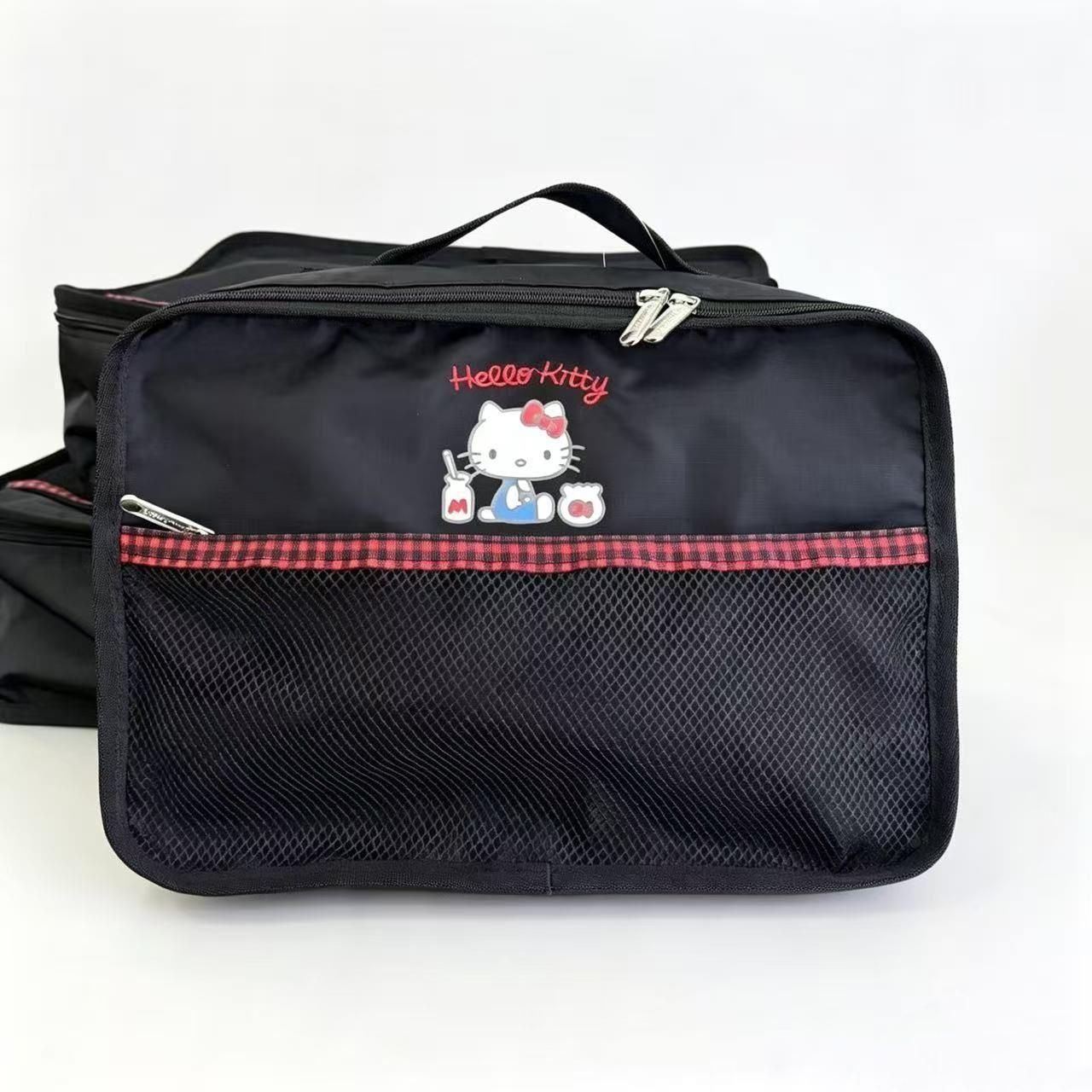 Hello Kitty Embroidered Storage Bag Waterproof Makeup Bag Black Zipper Organizer Bag Travel Storage Bag