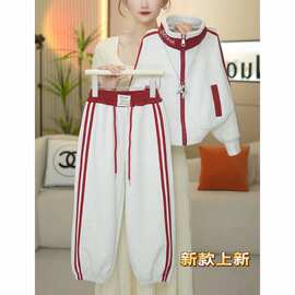 女童运动卫衣开衫卫裤套装春秋2026新款休闲学院风拉条外套洋气潮