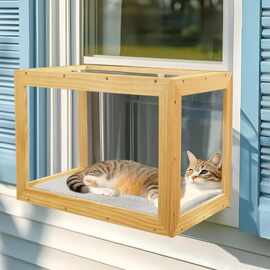 透明亚克力猫窗盒屋顶宠物窗栖息地猫窗露台带木框用于日光浴