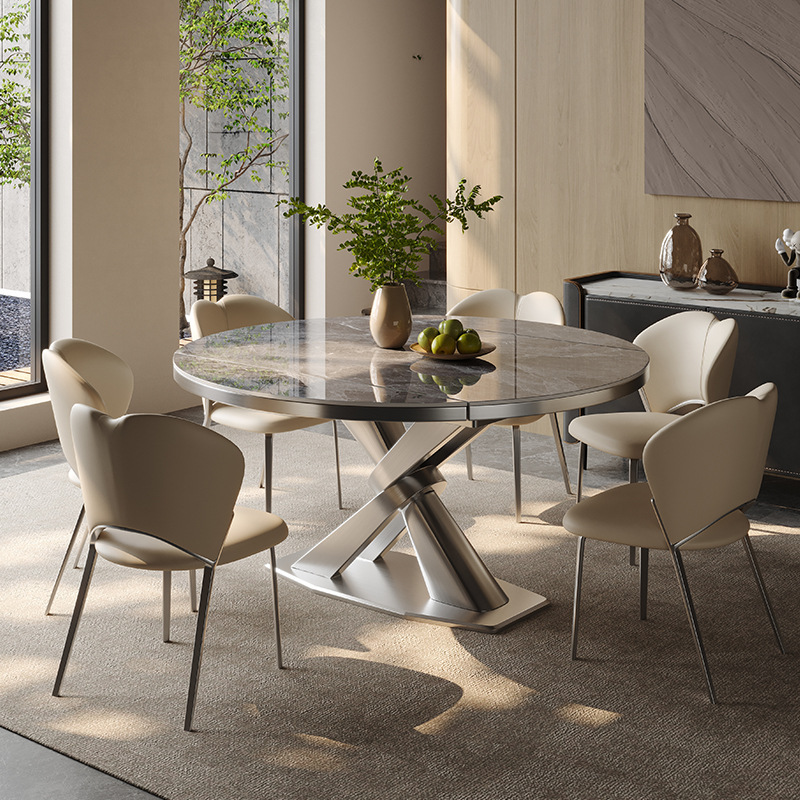Slate Dining Table Retractable Foldableing Household Small Apartment Square Circle Italian Normcore Gray Steel Classy Induction Cooker Dining Table