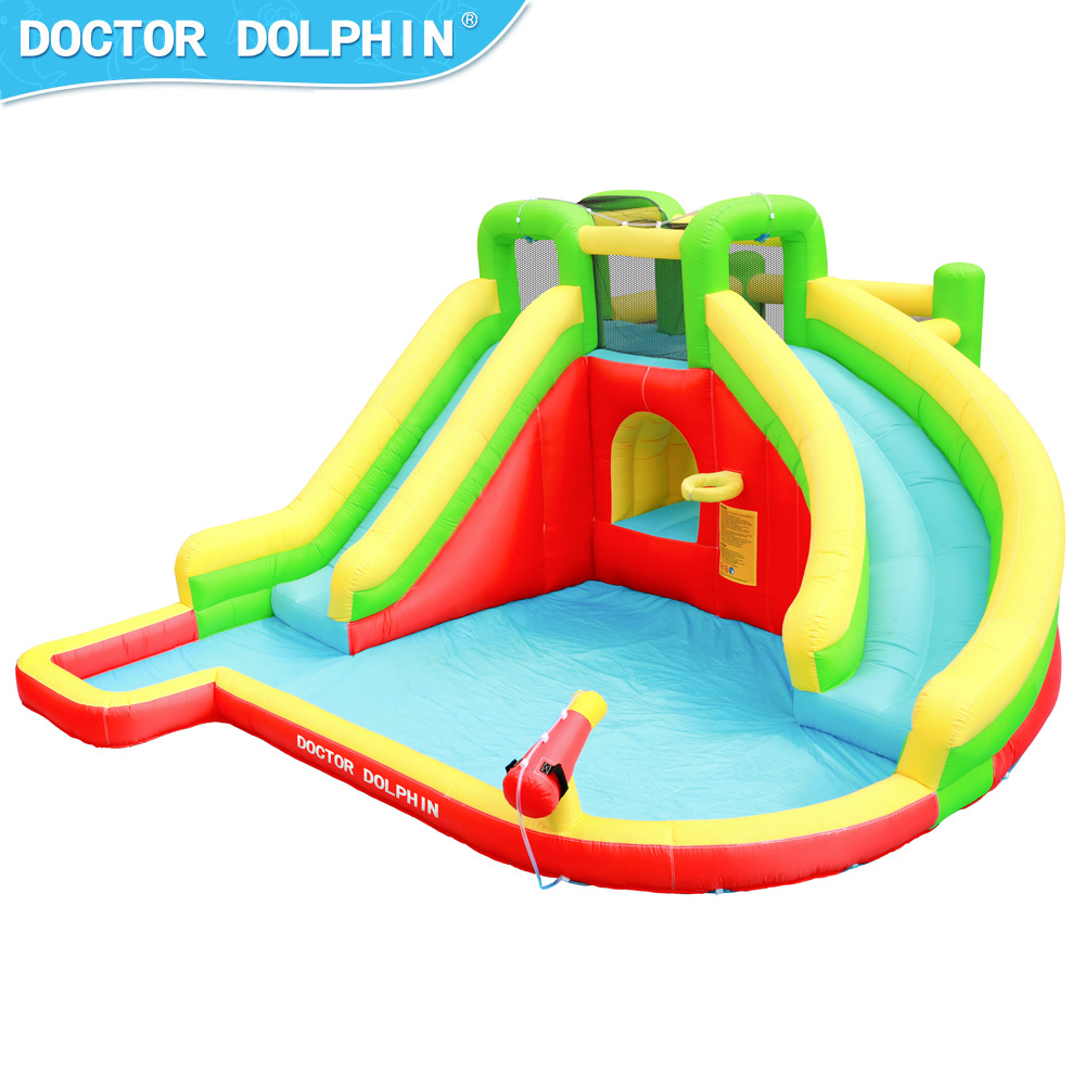 Doctor Delfín | Castillo inflable para niños, pequeño castillo inflable acuático para interiores, tobogán inflable acuático tipo trampolín.