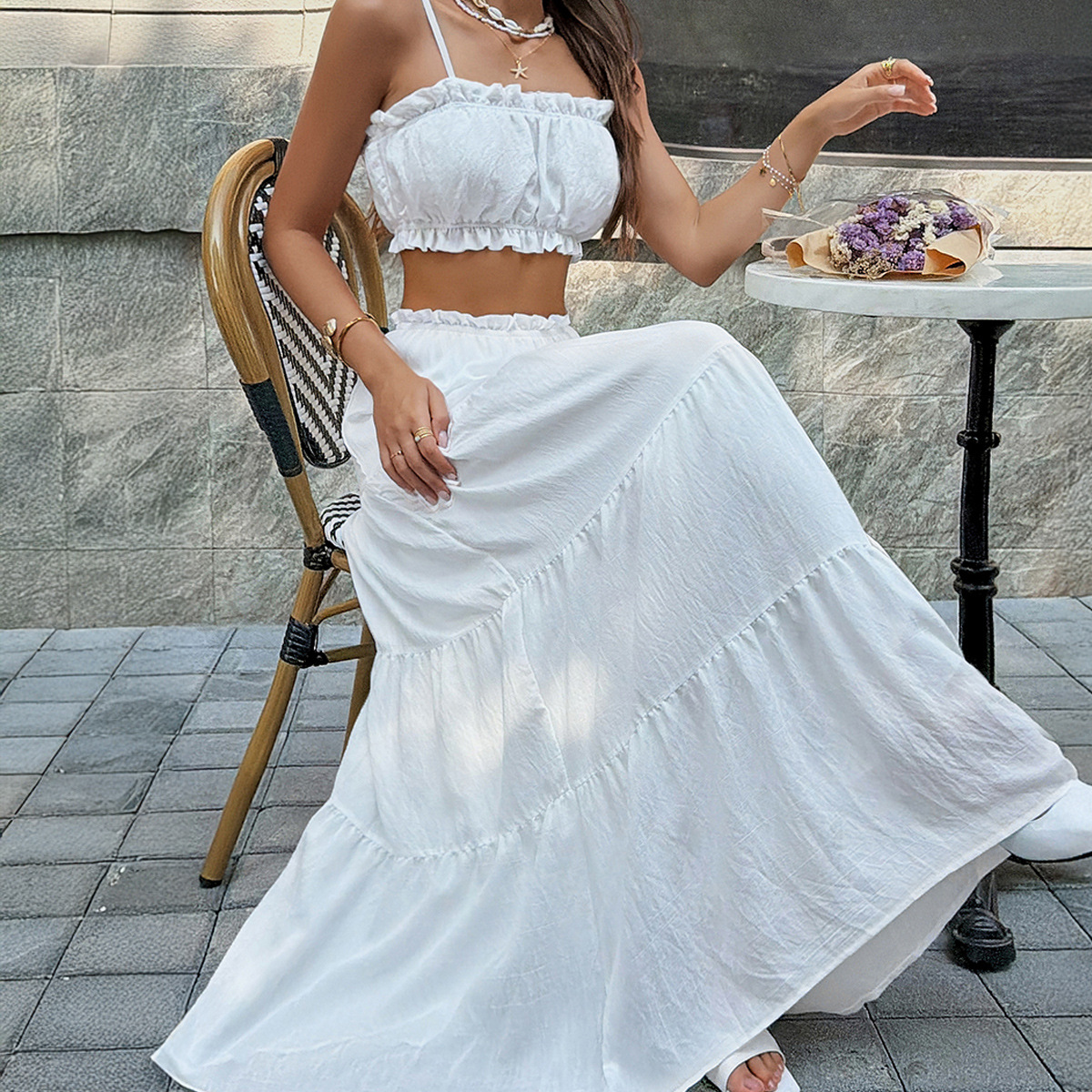 Women's Clothing Elegant European And American Style Strapless Dress Set For Women Spring Summer Vacation Fashion_ecoleips.com