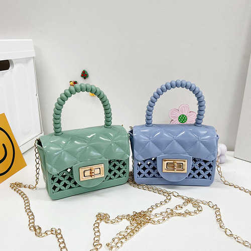  New Trendy Fashion Lattice Simple Solid Jelly Bag Chain Shoulder Bag Mini Small Handbag for Women